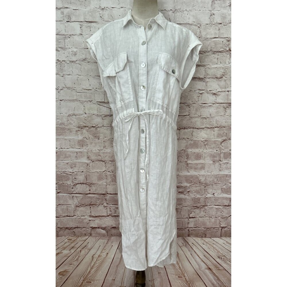 Free People Meet Me Halfway White Linen Shirt Tunic Dress Button Size M NEW